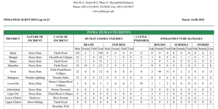 خیبرپختونخوا میں بارشوں اور فلش فلڈ سے شدید تباہی