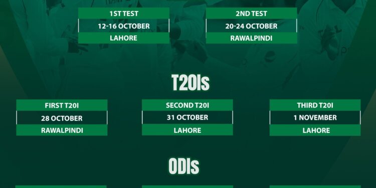 پاکستان اور جنوبی افریقہ کے درمیان ٹیسٹ سیریز 12 اکتوبر سے شروع ہوگی
